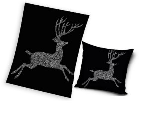 Zestaw koc + poduszka set świąteczny z reniferem 