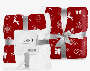 koc świąteczny 150x200 SHERPA świąteczny wzór Renifery 