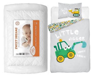 Komplet pościeli 100x135 do łóżeczka z kołdrą i poduszką wyprawka Koparka