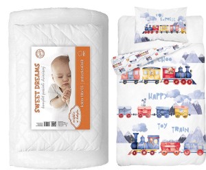 Komplet pościeli 100x135 do łóżeczka 4el  z kołdrą i poduszką wyprawka pociąg