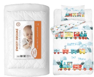 Komplet pościeli 100x135 do łóżeczka 4el  z kołdrą i poduszką wyprawka pociąg