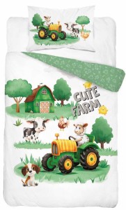 Pościel bawełniana 100x135 do łóżeczka farma wieś zielona