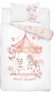 Pościel bawełniana 100x135 do łóżeczka karuzela kotek i jednorożec