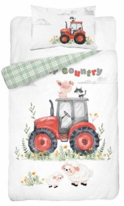 Pościel bawełniana 100x135 do łóżeczka traktorek czerwony