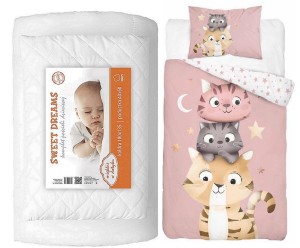 Komplet pościeli 100x135 do łóżeczka z kołdrą i poduszką wyprawkakotki róż