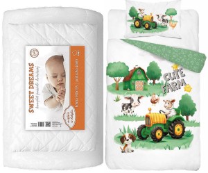 Komplet pościeli 100x135 do łóżeczka z kołdrą i poduszką wyprawka farma zielona