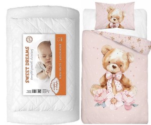 Komplet pościeli 100x135 do łóżeczka z kołdrą i poduszką wyprawka Miś z misiem 