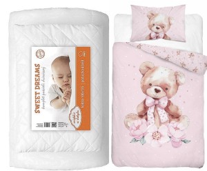 Komplet pościeli 100x135 do łóżeczka z kołdrą i poduszką wyprawka Miś z misiem 