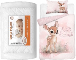 Komplet pościeli 100x135 do łóżeczka z kołdrą i poduszką wyprawka sarenka róż