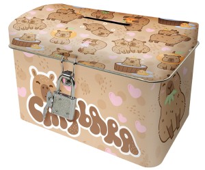 Skarbonka metalowa dla dziecka z kłódką zamykana Capibara na oszczędności 