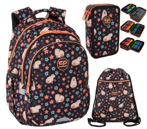 3w1 Plecak wczesnoszkolny+ worek + piornik potrójny z wyposażeniem Coolpack Kapibara Wyprawka szkolna 